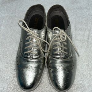 Cole Haan zero grand metallic sliver lace up casual women shoes size 8B